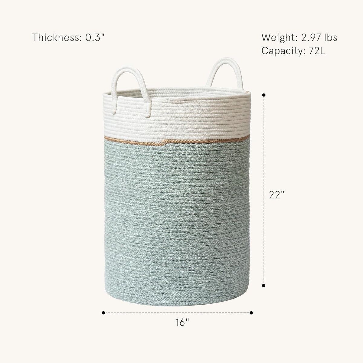 LA JOLIE MUSE Woven Basket Rope Storage Baskets - Tall Cotton Basket, Laundry Basket for Blanket