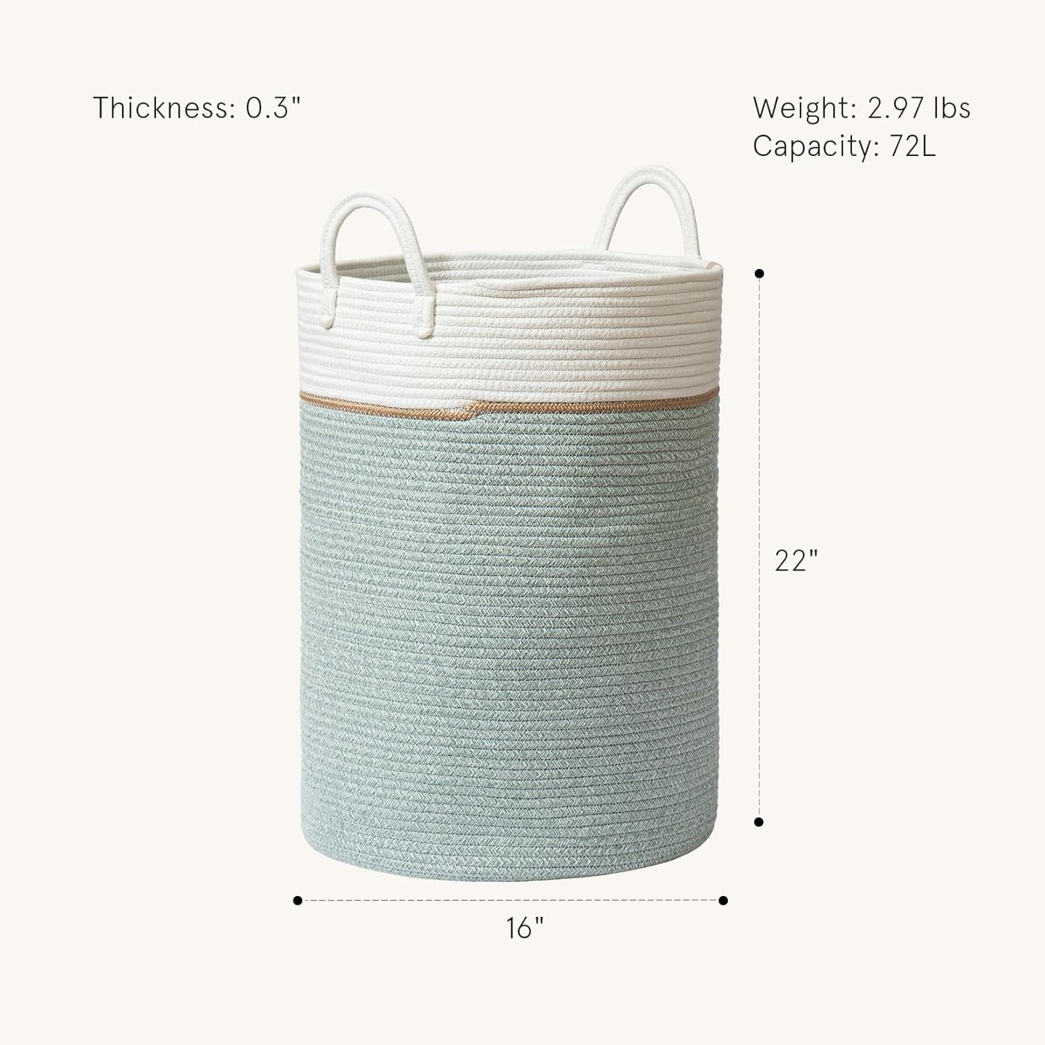 LA JOLIE MUSE Woven Basket Rope Storage Baskets - Tall Cotton Basket, Laundry Basket for Blanket
