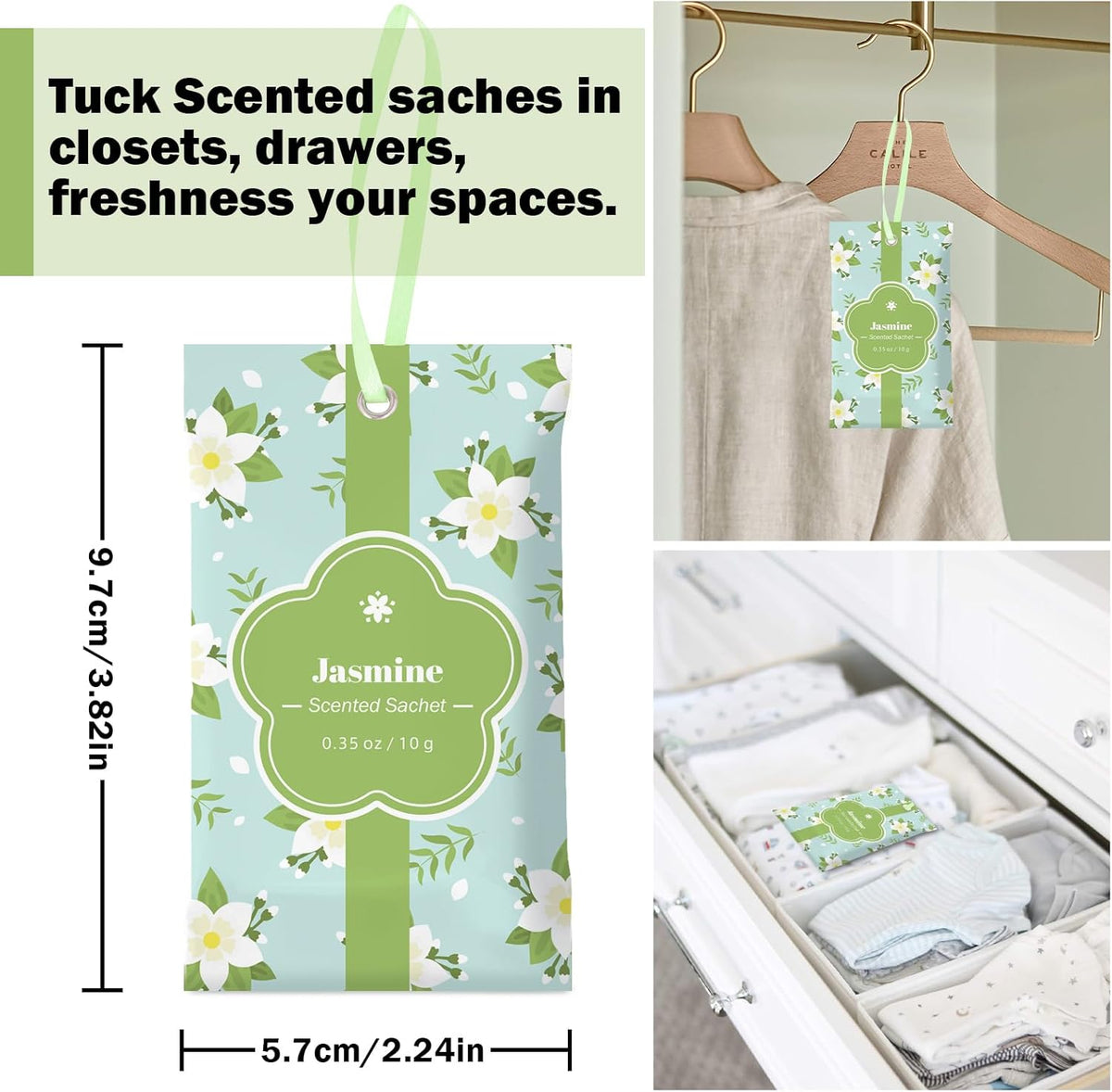 SCENTORINI Scented Sachets for Drawers and Closets, Jasmine Scent 14 Pack, Long-Lasting Sachets