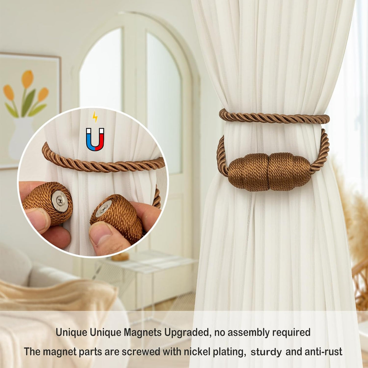 Magnetic Curtain Tiebacks Rope Curtain Tie Backs for Curtains 8 Pack Curtain Holders for Drapes