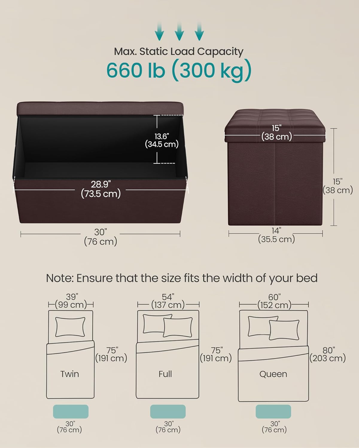 SONGMICS MAZIE Collection - 30 Inches Folding Storage Ottoman Bench, Ottoman with Storage, Foot
