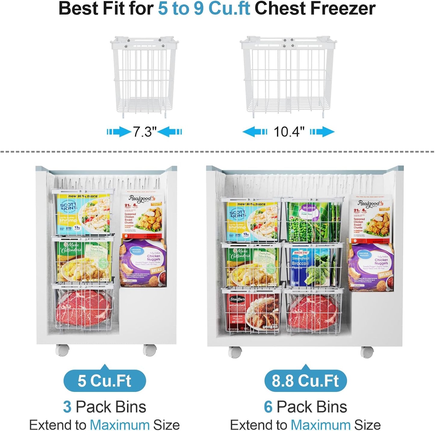 iSPECLE Freezer Organizer Bins - 4 Pack Adjustable & Extra Large Chest Freezer Organizer Bins for 5