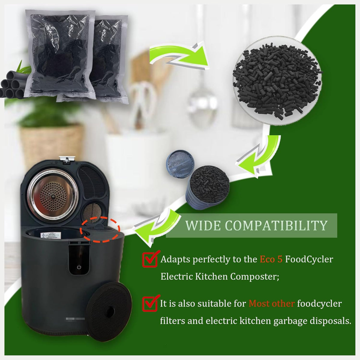 1.6 Pounds Activated Charcoal Filter Refill for FoodCycler Kitchen Waste Composters, Odor-Absorbing