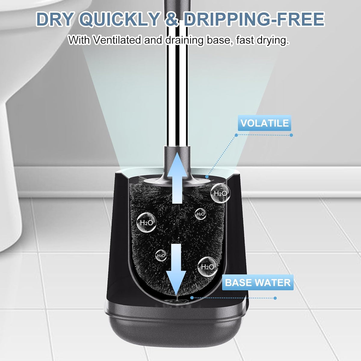 SetSail Toilet Brush and Holder, Self Closing Lid Toilet Bowl Brushes Holder and Extra Long Handle