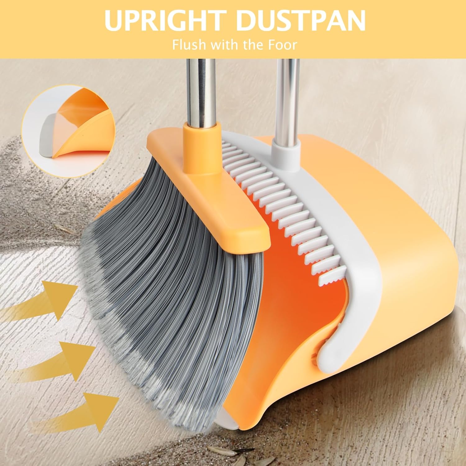 Broom and Dustpan Set, Dustpans with Broom Combo for Home, Heavy Dust Dustpan and Broom Combo, Long
