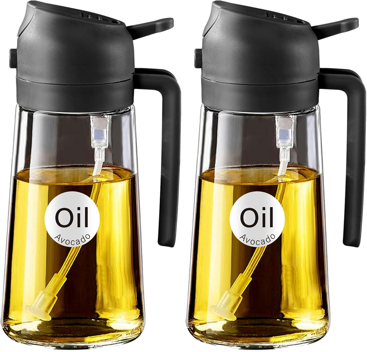 YARRAMATE 2Pcs 16oz/470ml Olive Oil Dispenser, Food-grade 2 in 1 Oil Glass Sprayer for Cooking