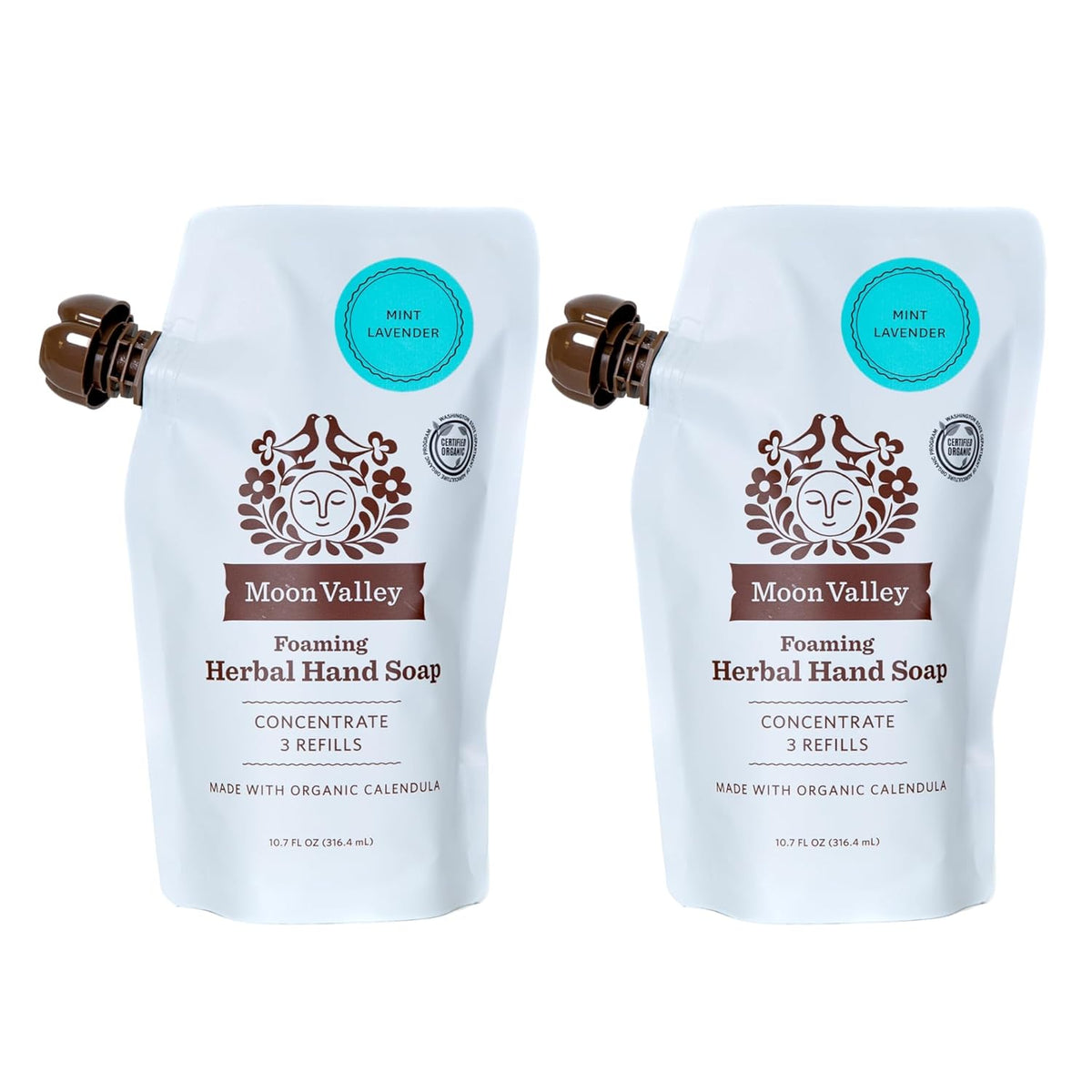 Moon Valley Foaming Hand Soap Refill Pouch, Two-Pack Mint Lavendar Soap, Vegan and Non-GMO
