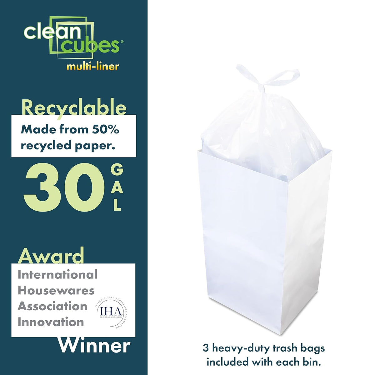 30 Gallon Disposable Pop-Up Trash Cans (3-Pack, Multi-Liner) with Fitted Bags – Foldable Garbage &