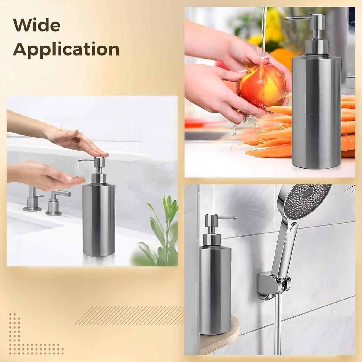 2 Pcs Large 304 Stainless Steel Soap Dispensers, 18.6 fl oz/550 ml Refillable Liquid Pump Bottles