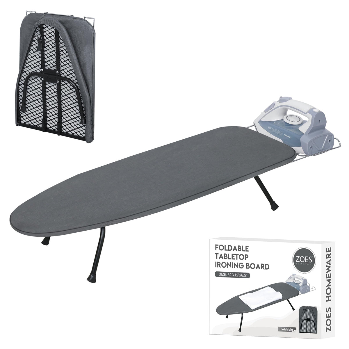 ZOES HOMEWARE Metal Mesh Panel Tabletop Ironing Board | Foldable Iron Board | Heavy Duty Small Iron