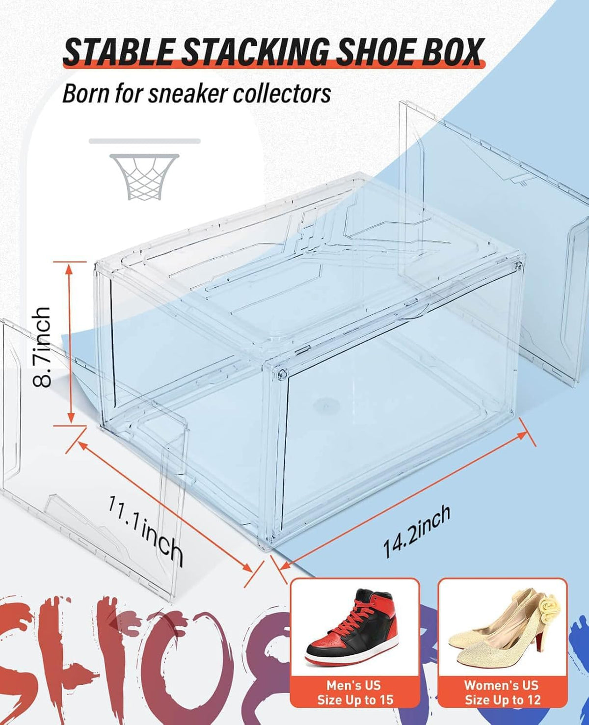 KDOR Clear Plastic Shoe box Organizer, 3 Pack Stackable Sneaker Boxes, Transparent Display Case