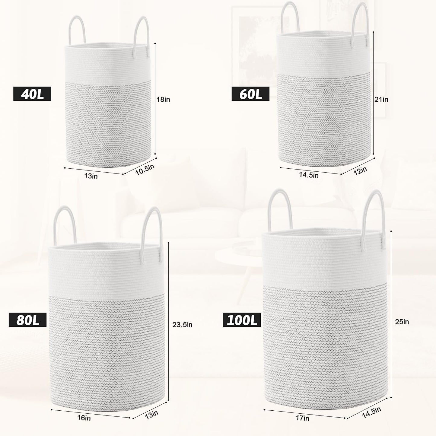 Laundry Basket,Woven Cotton Rope Laundry Hamper,Versatile Storage for Dirty Clothes,Baby Toys,and