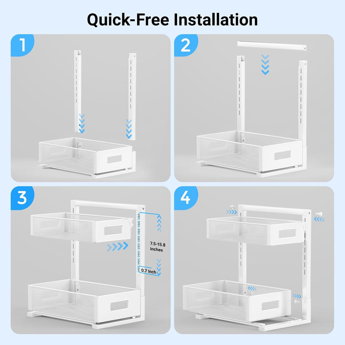 Pull-out Under Kitchen Sink Organizer, Metal Functional Under Sink Organizer, Height Adjustable