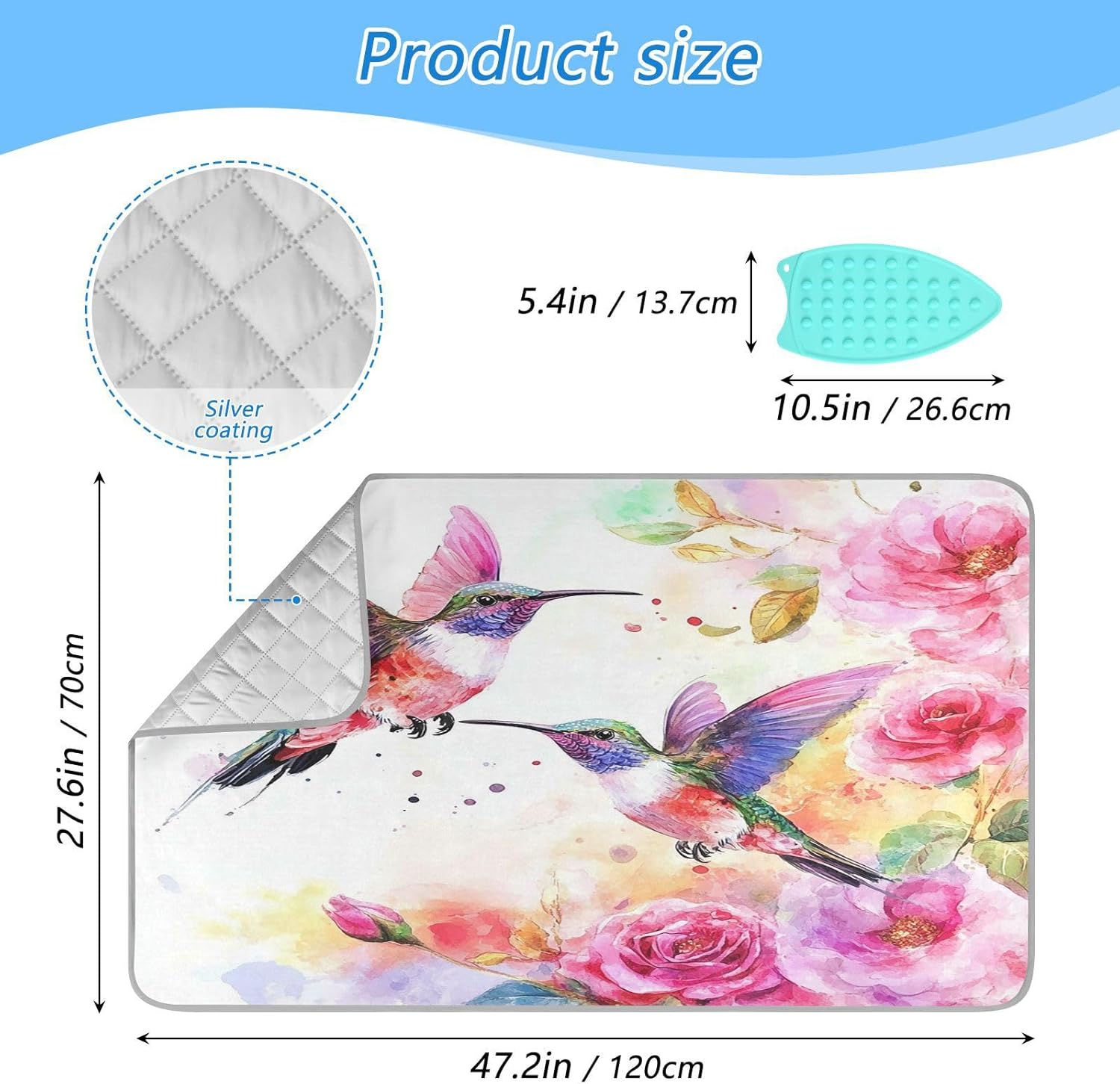 Watercolor Red Hummingbird Ironing Mat for Table top Portable Ironing Pad Blanket for Washer Dryer
