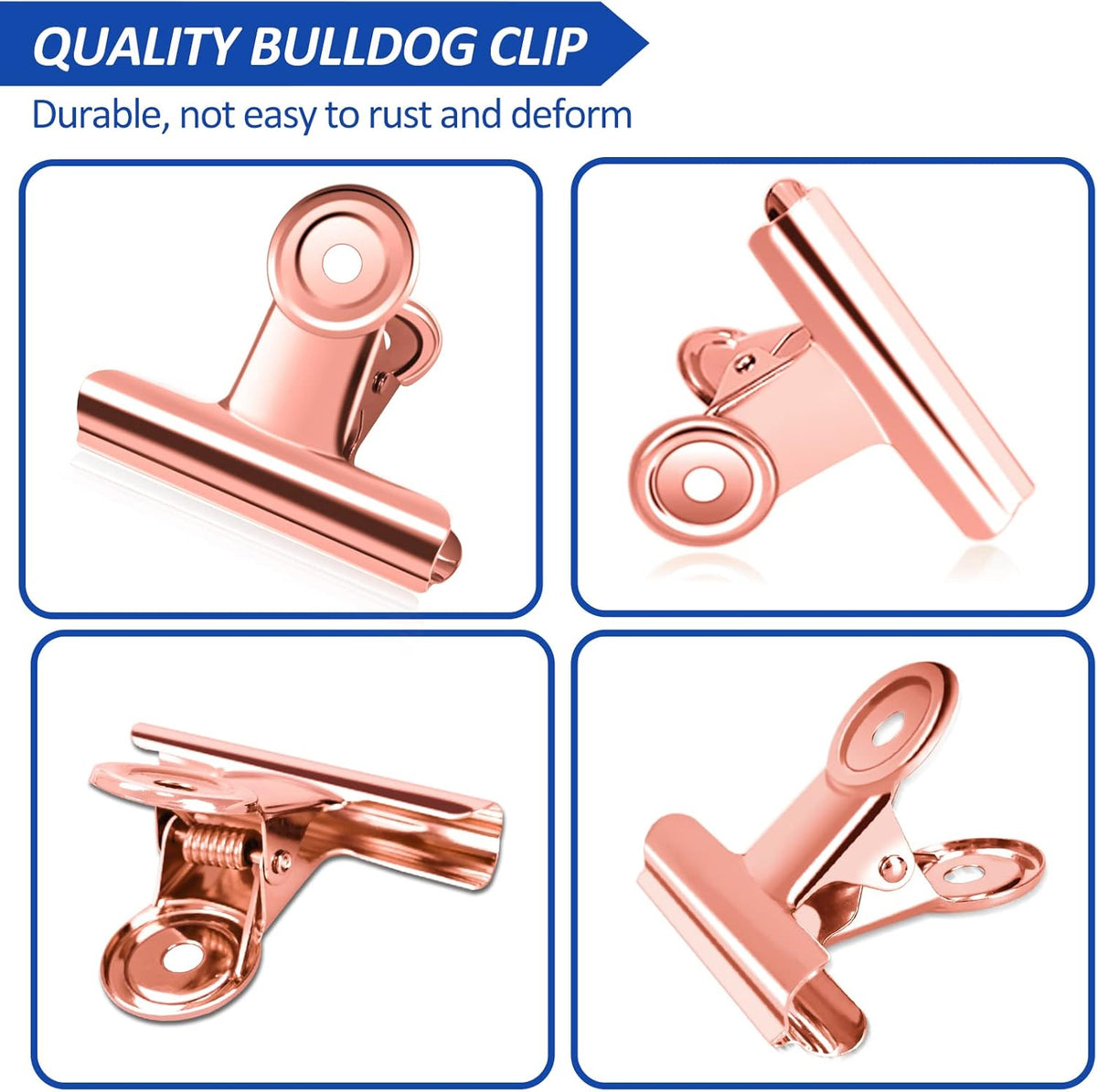 20 Pack Large Metal Hinge Rose Gold Clips 51mm for Crafts, Photos, Drawing, Food Bags at Home