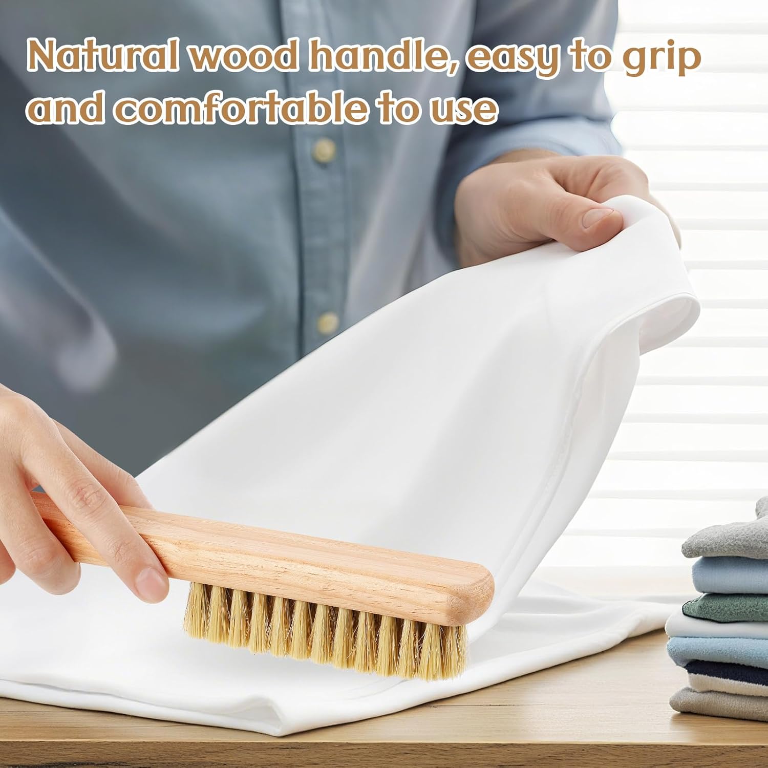 3 Pcs Wood Laundry Stain Brush Stain Remover Brushes with Boar Bristle Small Stain Brush for