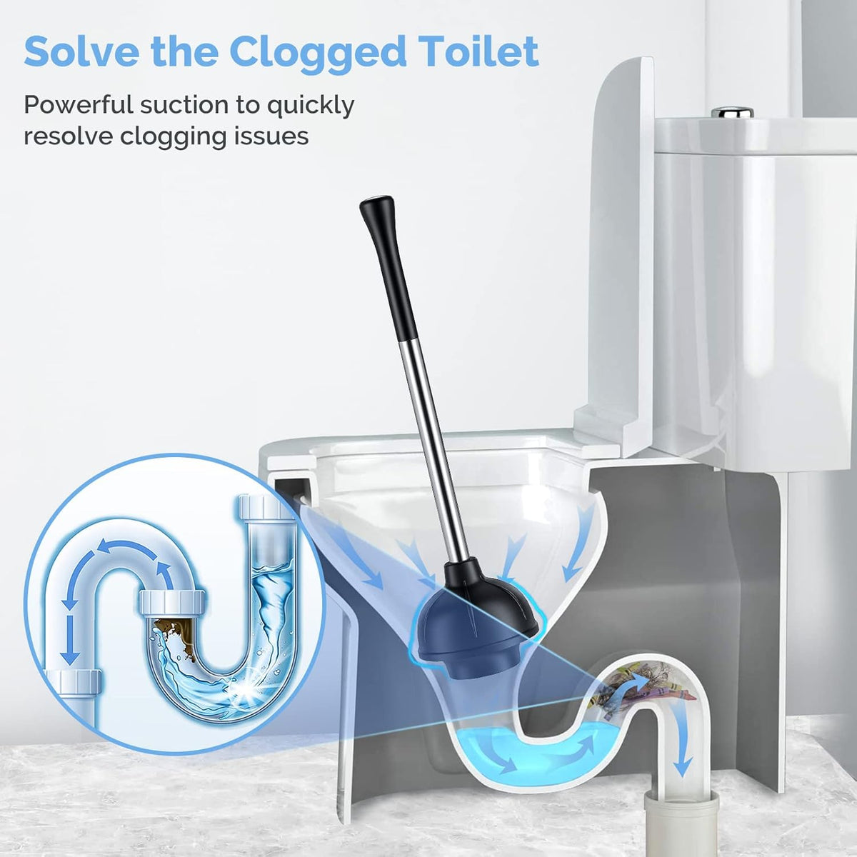 HAMITOR Toilet Plunger and Bowl Brush Set: 2 in 1 Stainless Steel Heavy Duty Toilet Cleaner Plunger