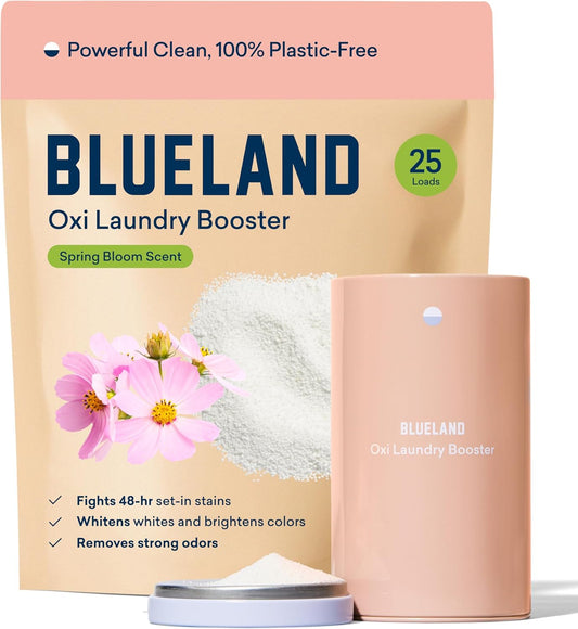 BLUELAND Oxi Laundry Booster Powder with Tin, Starter Set, Spring Bloom Scent, 25 Loads, 17.6 oz