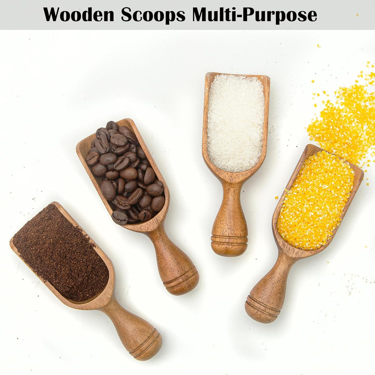 Wooden Scoops for Canisters 4PCS Wooden Scoop for Jars 4.9″Med-size Acacia Measuring Spoon for