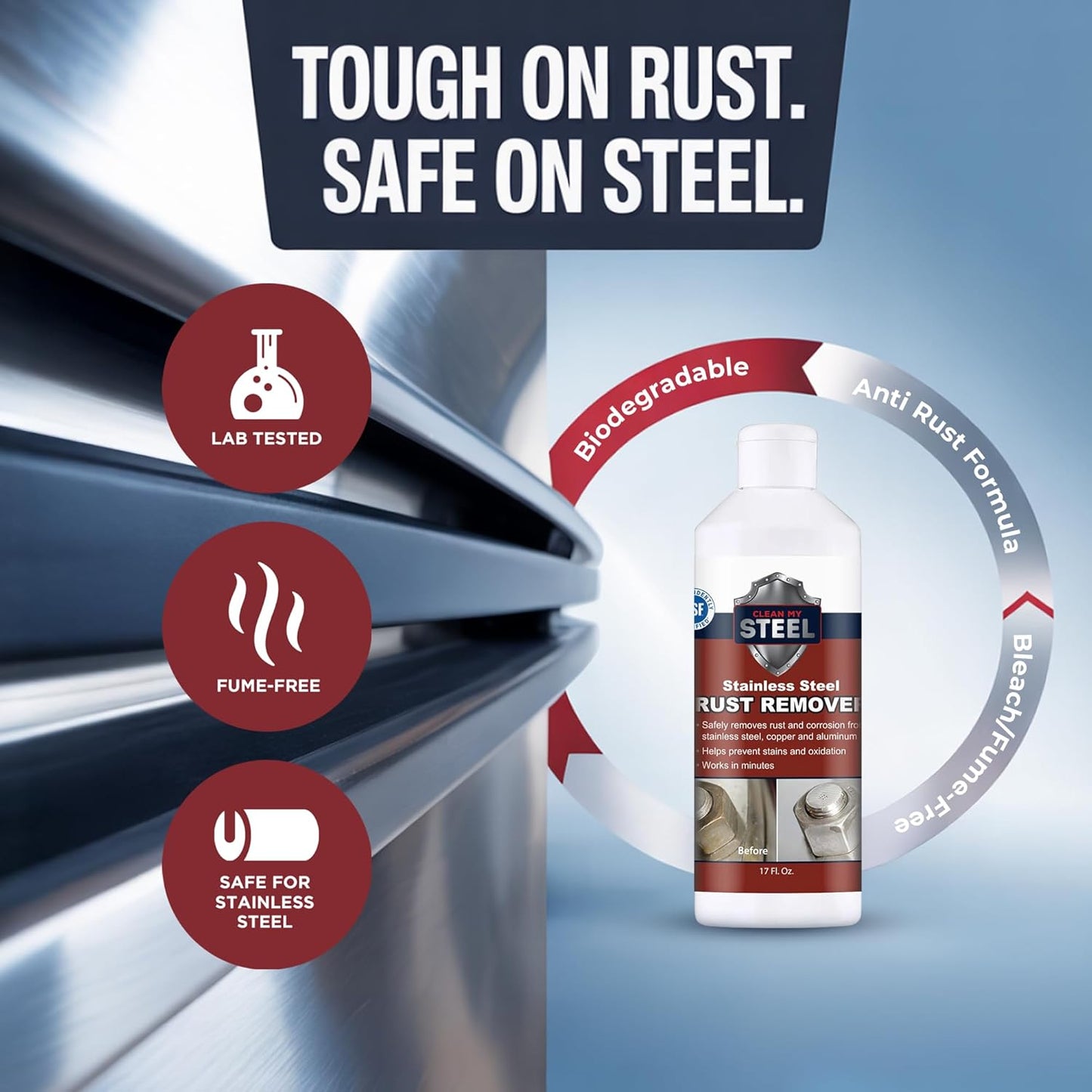 Stainless Steel Rust Stain Remover & Cleaner, NSF Approved Safe for Food Areas. Non-Toxic Stainless