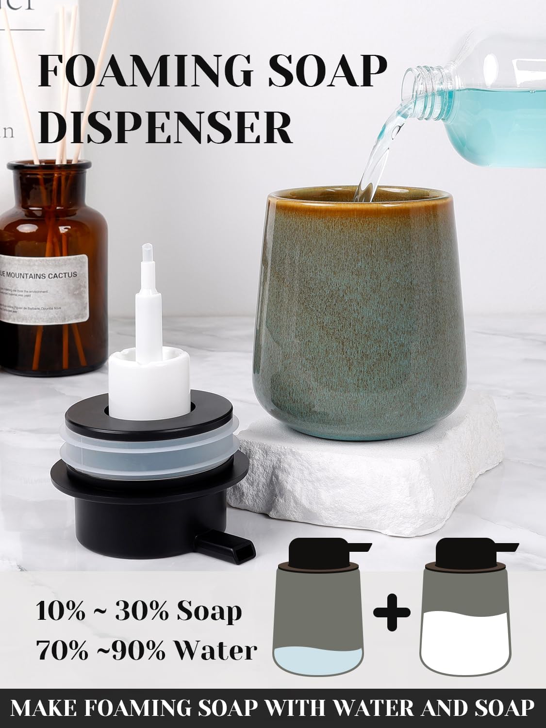 INGOFIN Ceramic Foaming Soap Dispenser -12oz Foam Hand Soap Dispenser Bathroom, Modern Refillable