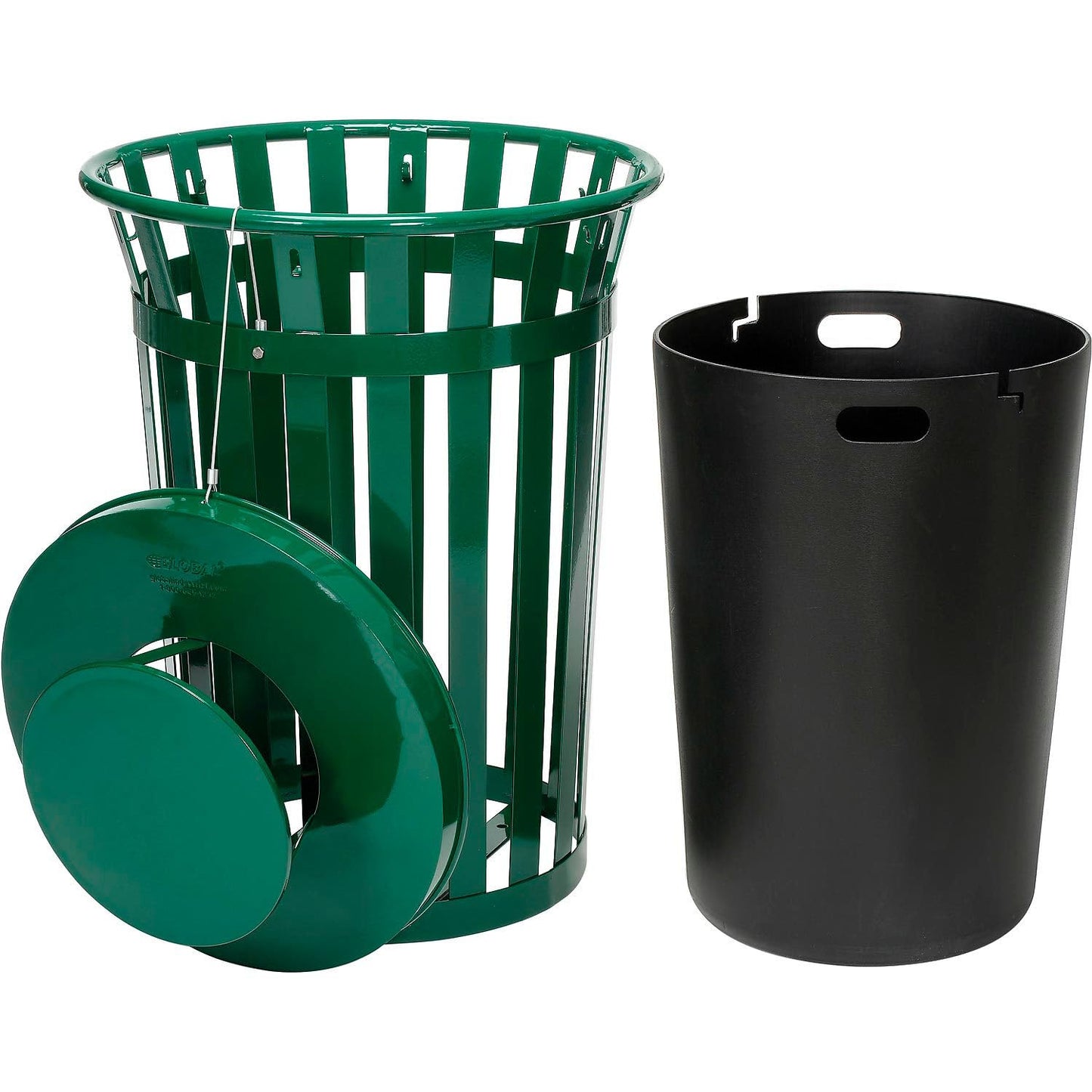 Global Industrial Heavy-Duty 36 Gallon Capacity Outdoor Metal Slatted Trash Receptacle with Rain