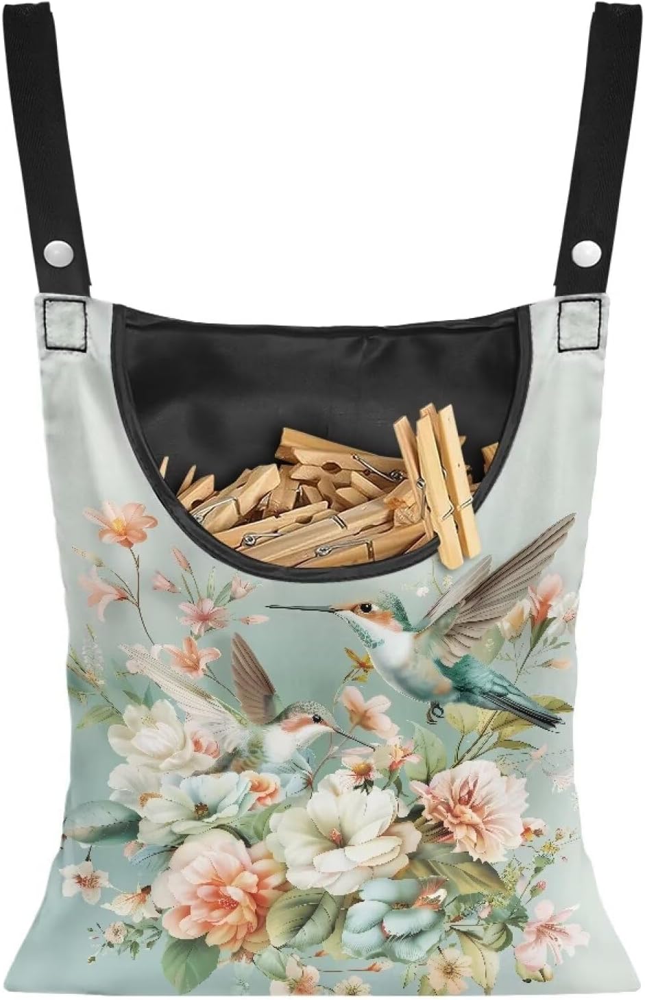 Hummingbird Floral Clothes Pin Bag to Hang On Line Reusable Clothespin Holder Laundry Room