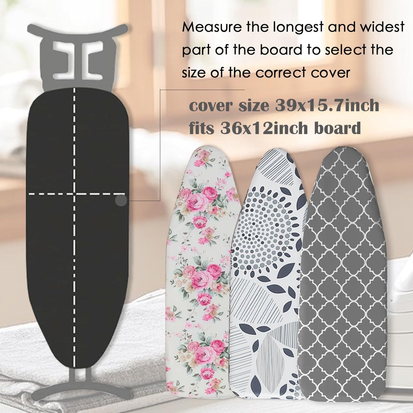 Ironing Board Cover with Two 5MM Thick Feltpads,12"x36"Heat Resistant Replacement Ironing Board