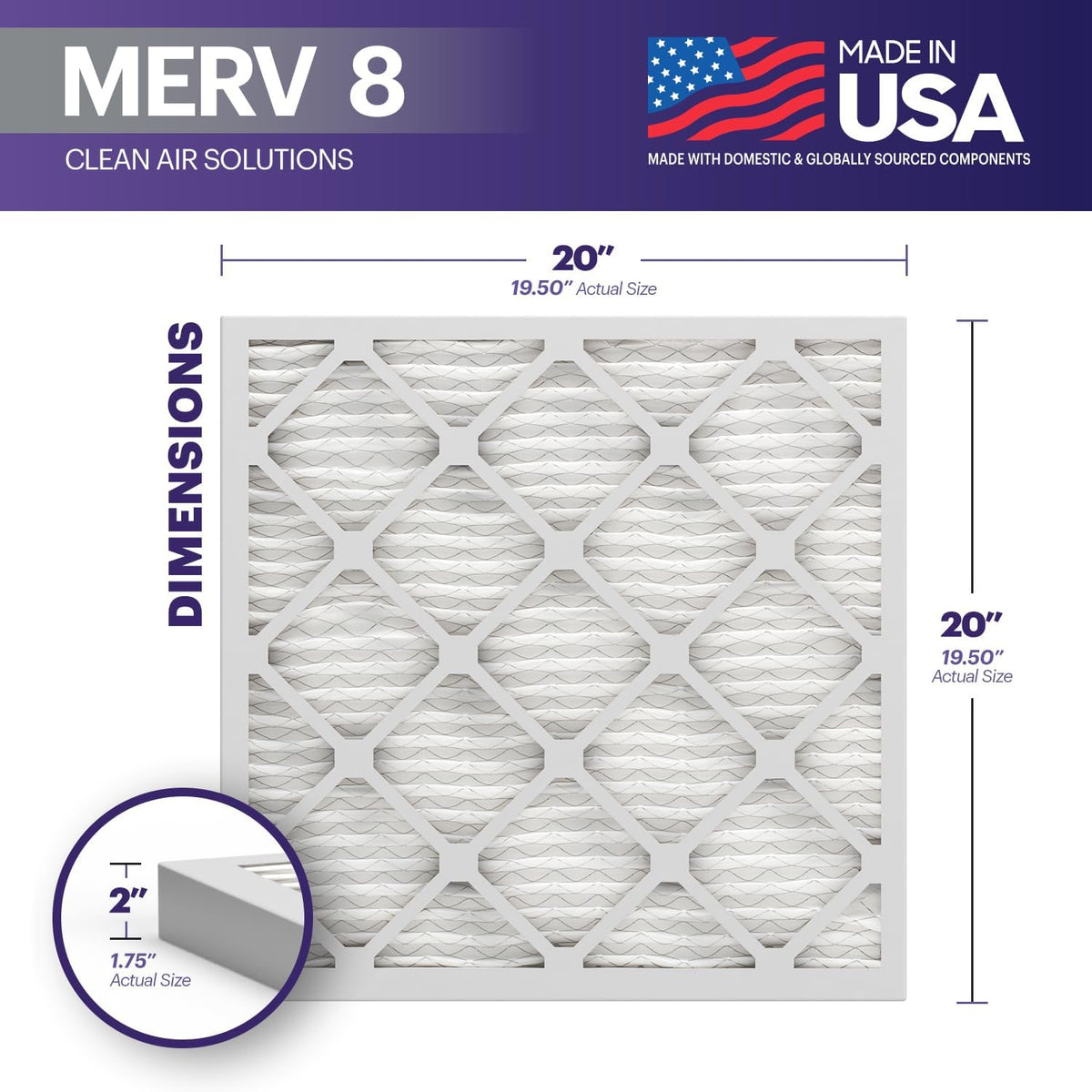 BNX TruFilter 20x20x2 Air Filter MERV 8 (4-Pack) - MADE IN USA – Dust & Pet Defense Electrostatic