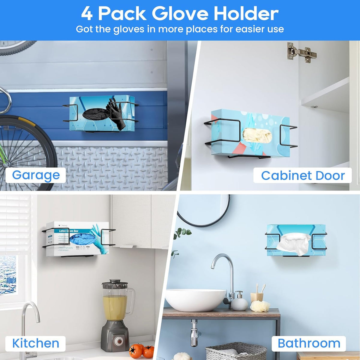 THYGIFTREE Glove Box Holder Wall Mount Dispenser, 4 Pack Metal Rack for Rubber Latex Disposable