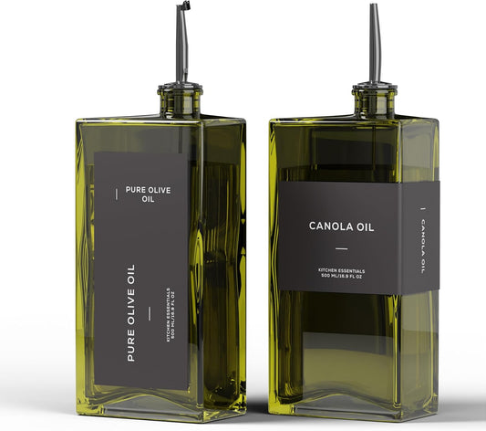 Olive Oil Dispenser for Kitchen, 16.9 oz/ 500 ml Olive Oil Dispenser Bottle, Glass Oil Bottles for