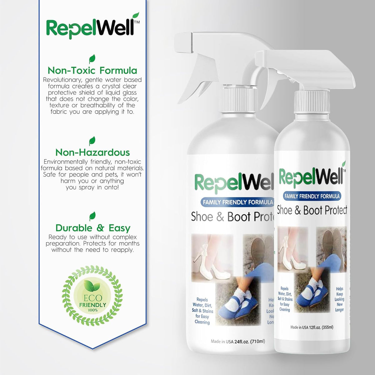Shoe & Boot Stain & Water Repellent (12oz) Eco-Friendly, Pet-Safe Spray Keeps Fabric, Leather &