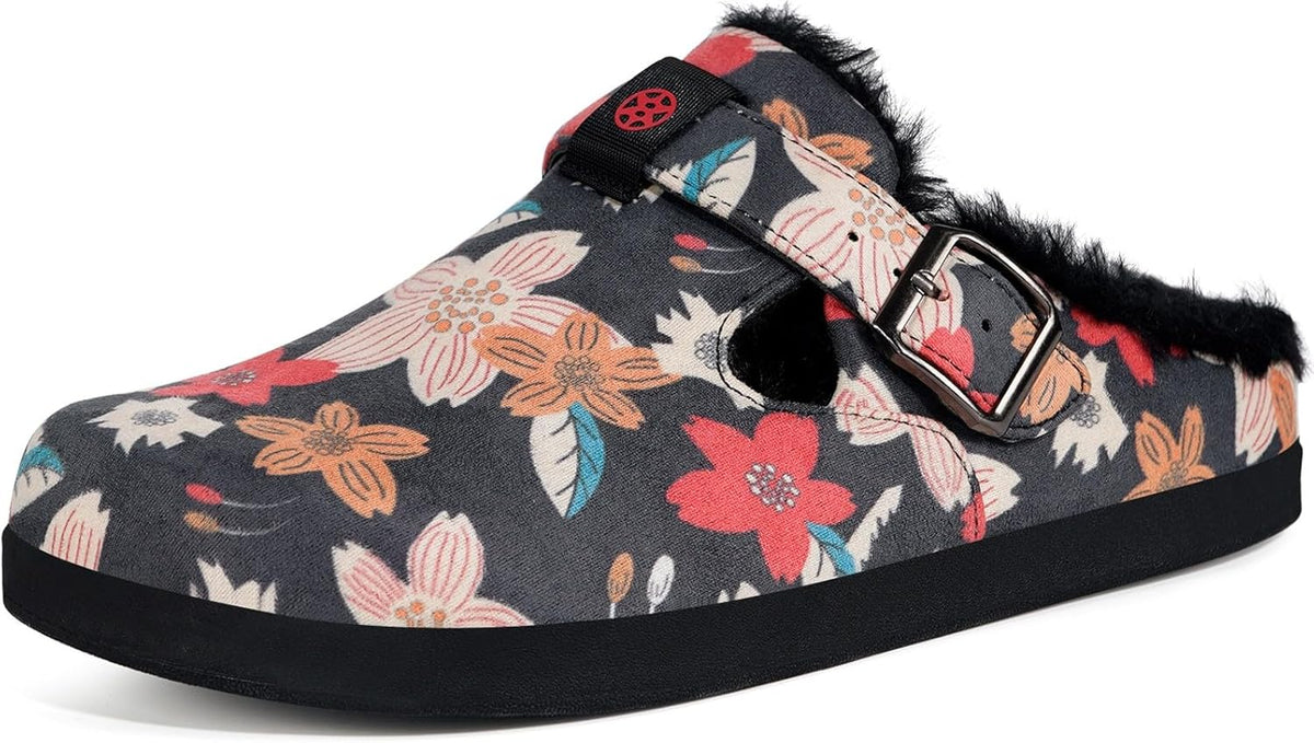 Fur Lined Clogs for Women Men Suede Winter Slippers Arch Support Slip on Mules Potato Shoes with