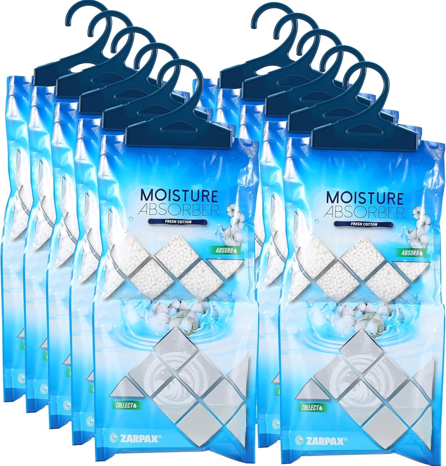 Hanging Moisture Absorber Fresh Cotton 10.6 oz/300g | Moisture Absorbing Bags for Bathroom, Closet
