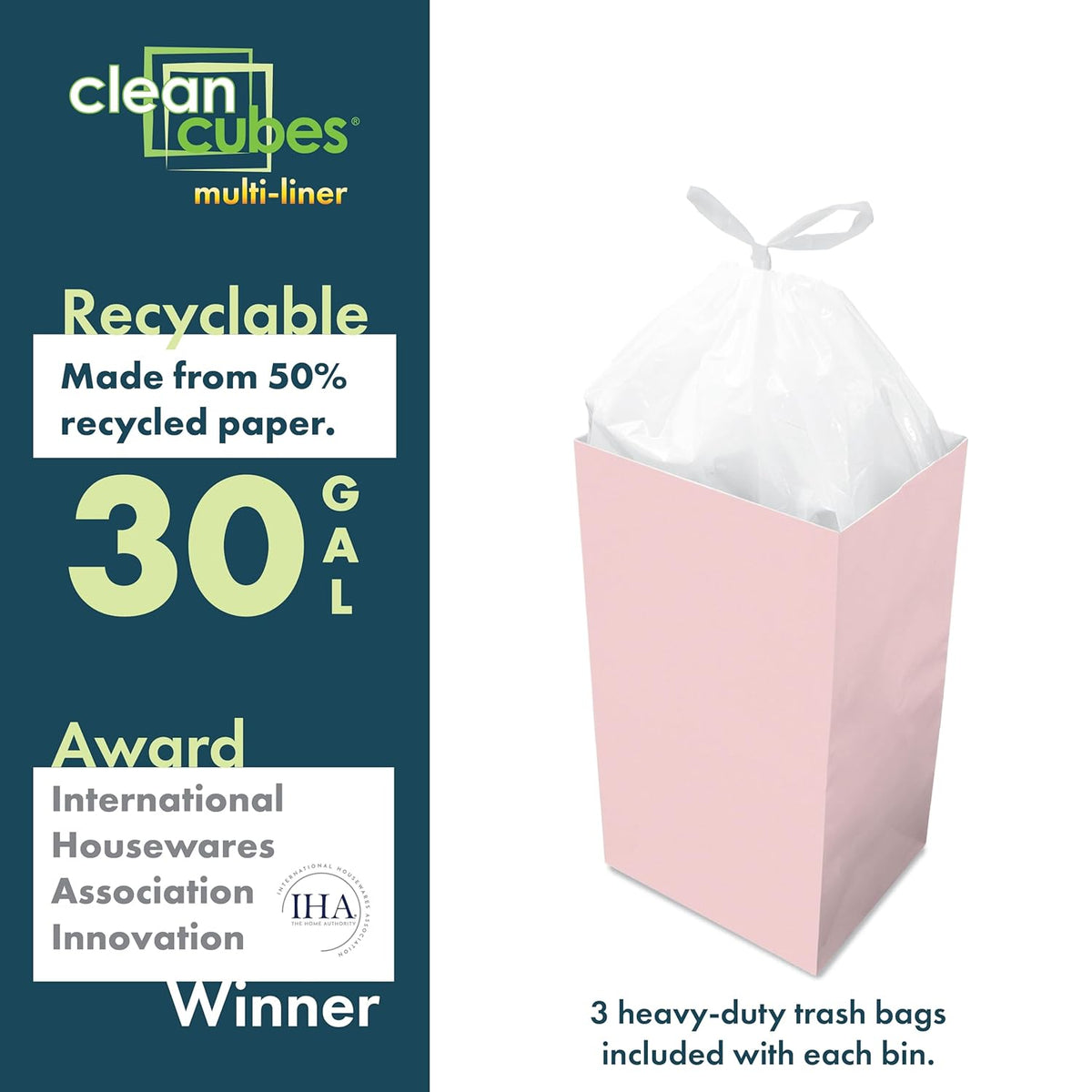 30 Gallon Disposable Pop-Up Trash Cans (3-Pack, Multi-Liner) with Fitted Bags – Foldable Garbage &
