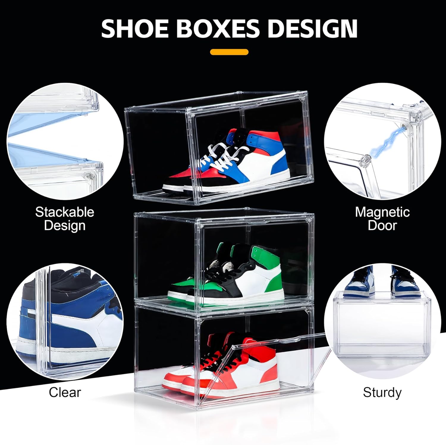 NYZE 12 Pack Acrylic Shoe Boxes Side Open, Clear Shoe Box Plastic Stackable, Shoe Storage Organizer