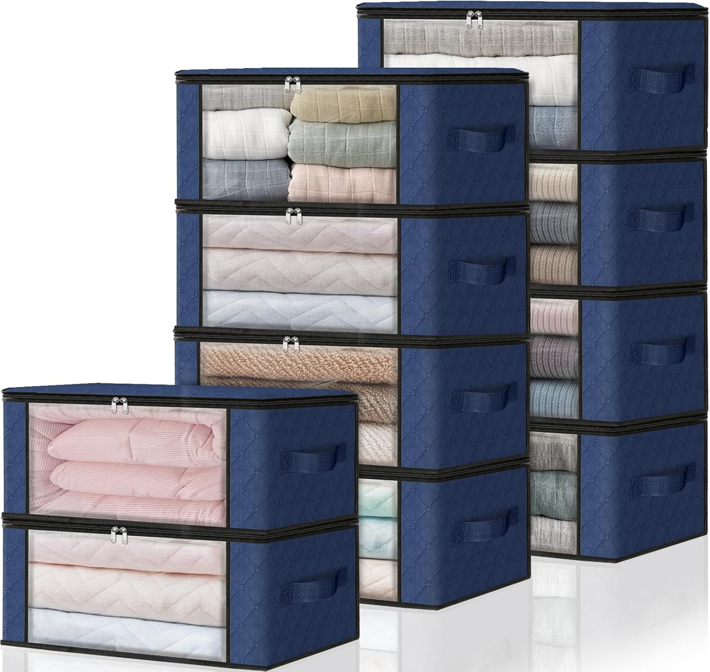 HomeHacks Storage 10-Pack Clothes Organizer Storage Bags Foldable Storage Box with Large Clear