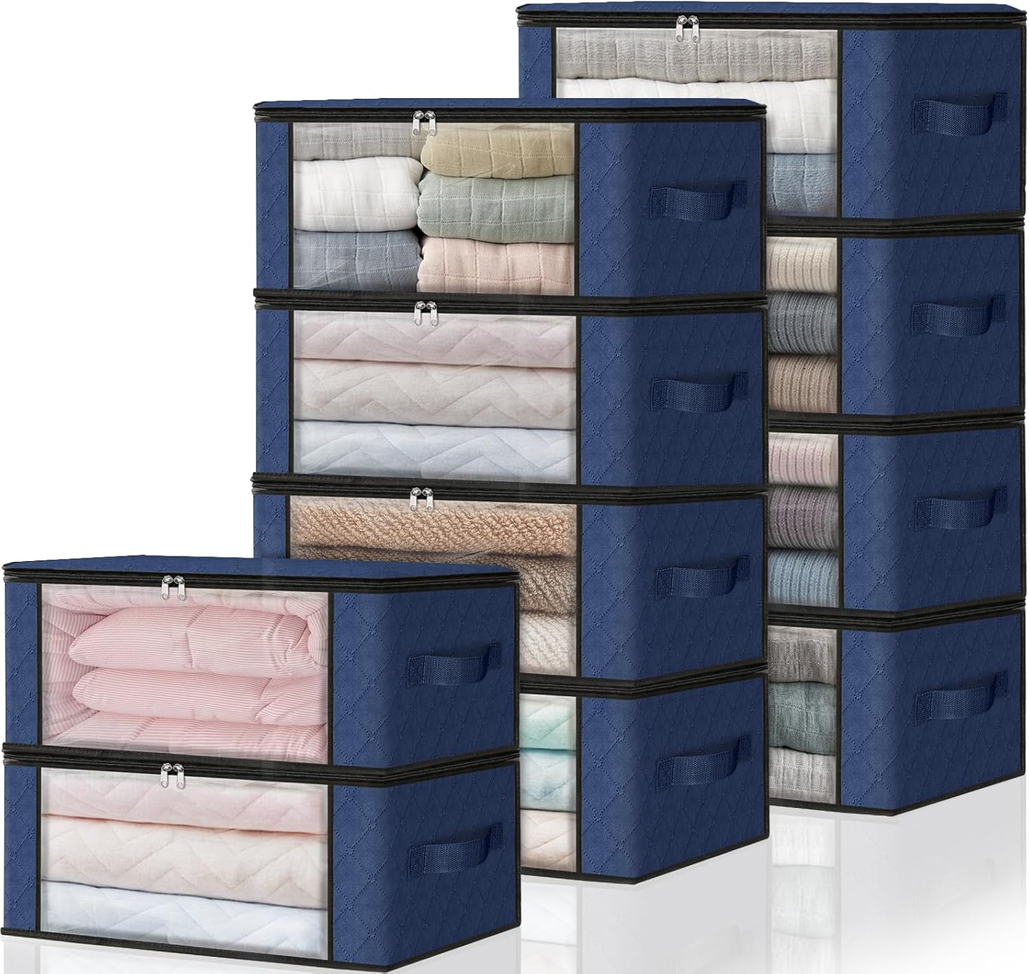 HomeHacks Storage 10-Pack Clothes Organizer Storage Bags Foldable Storage Box with Large Clear