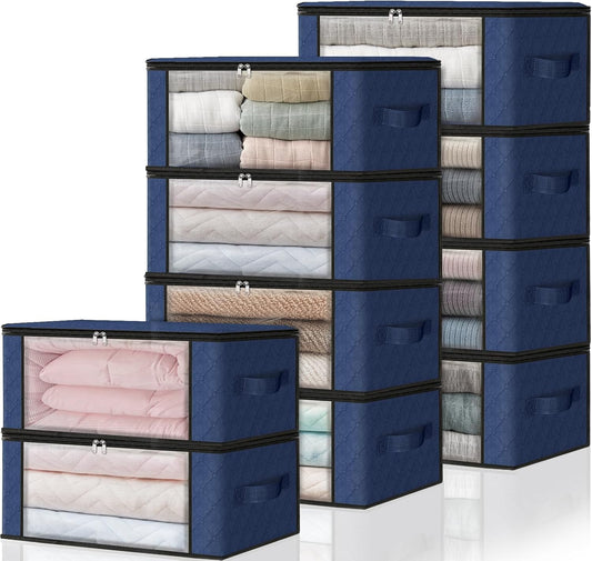 HomeHacks Storage 10-Pack Clothes Organizer Storage Bags Foldable Storage Box with Large Clear