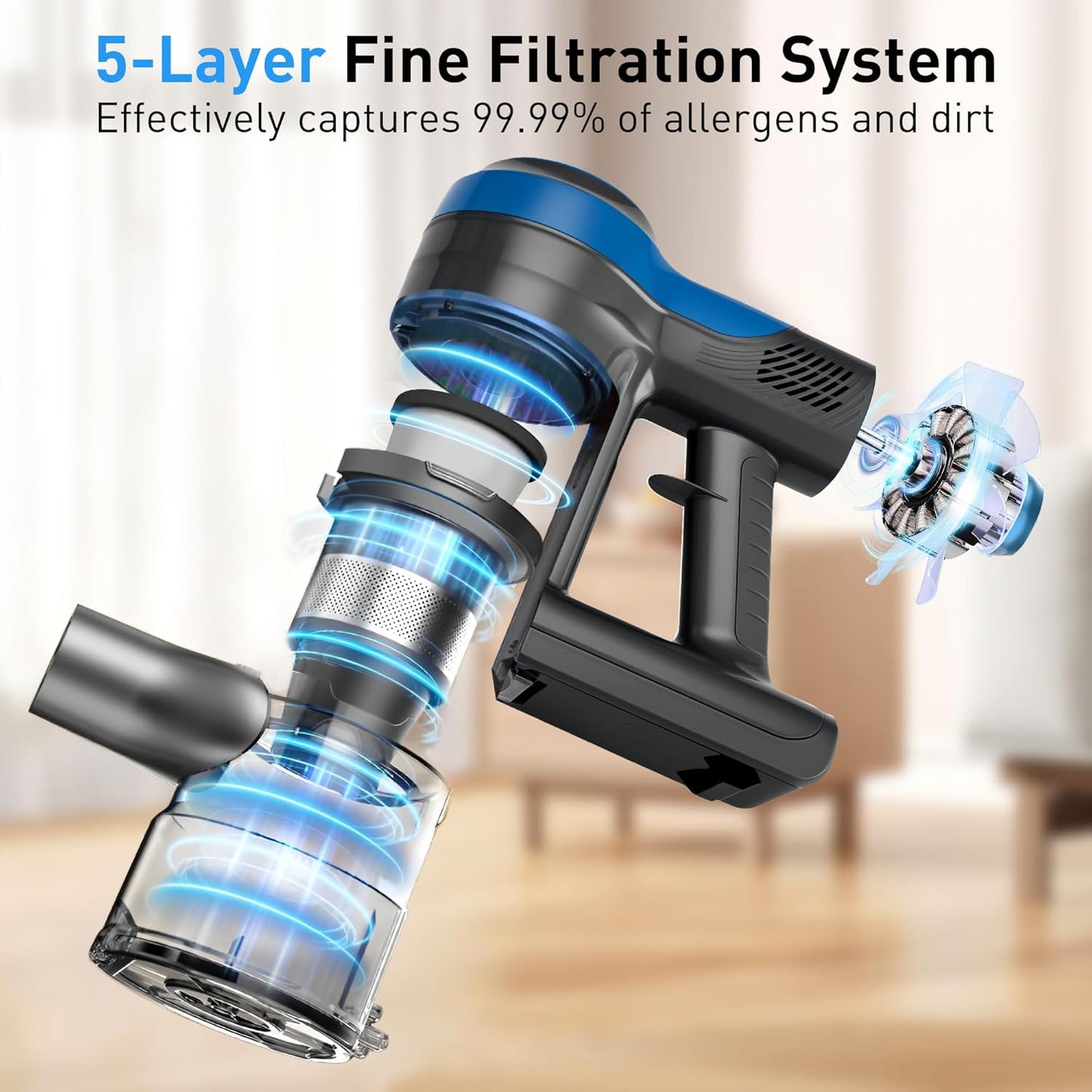 250W 25KPa Suction Cordless Vacuum Cleaner, 6-in-1 Lightweight Stick Vacuum with LED Display, 45
