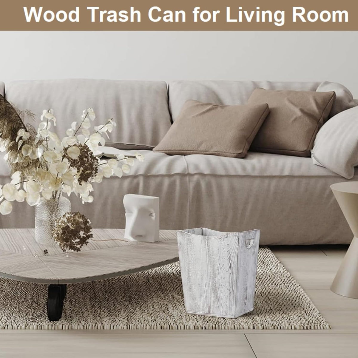 SEHERTIWY Wood Trash Can, Farmhouse Wastebasket Bin for Bathroom, Office, Bedroom, Living Room