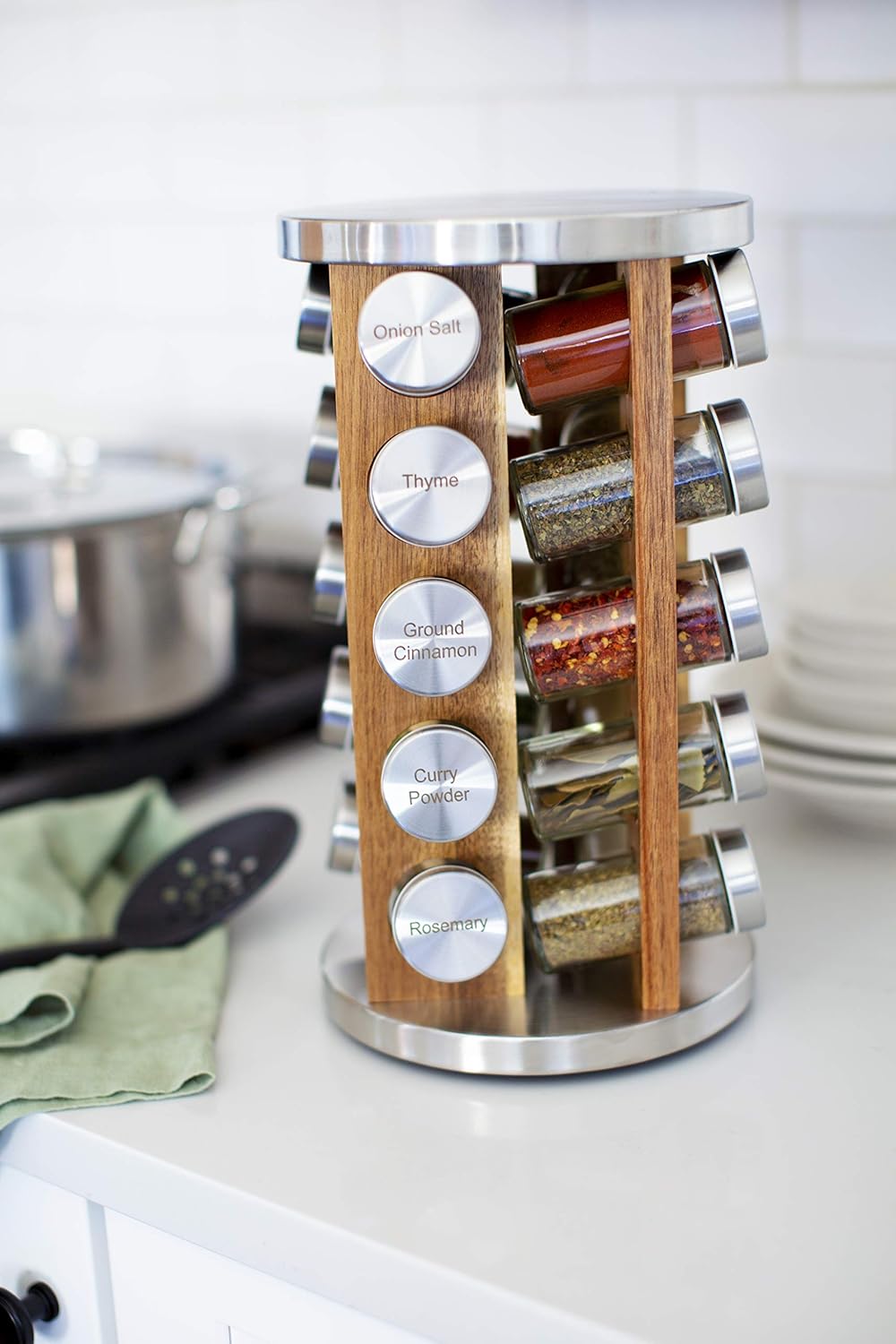 Orii 20 Jar Spice Rack with Spices Included - Tower Organizer for Kitchen Spices and Seasonings