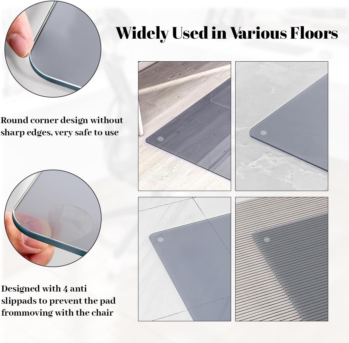 Tempered Glass Floor Mat for Office Chair, 36" x 46" Heavy Duty Hard Office Chair Mat, for Carpeted