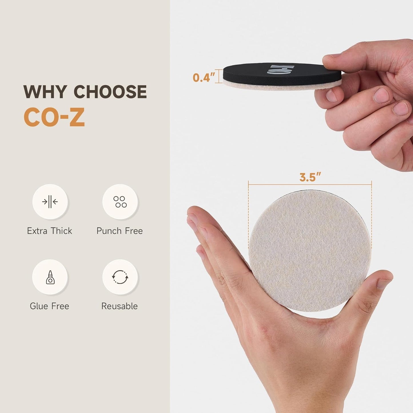 CO-Z 16pcs Felt Furniture Sliders for Hardwood Floors, 3 1/2 in Reusable Furniture Pads, Heavy