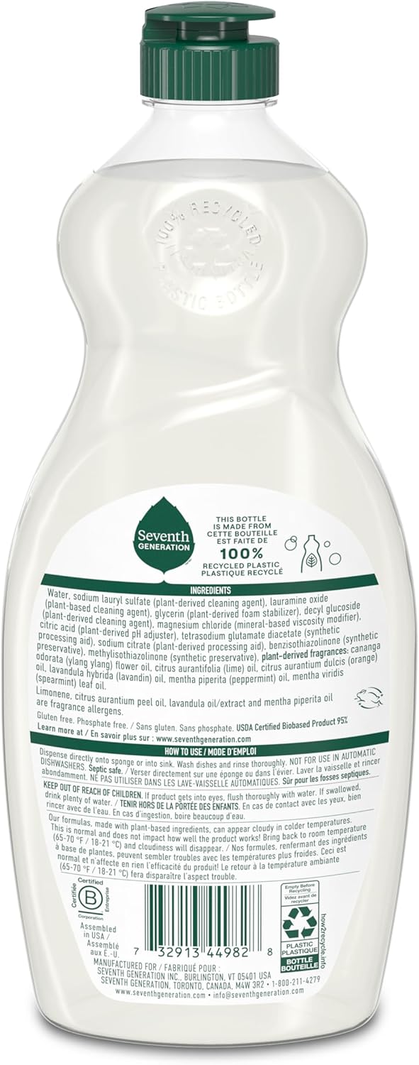 Seventh Generation Dish Soap Liquid Lavender Flower & Mint Scent Pack of 6 Dishwashing Soap Dish