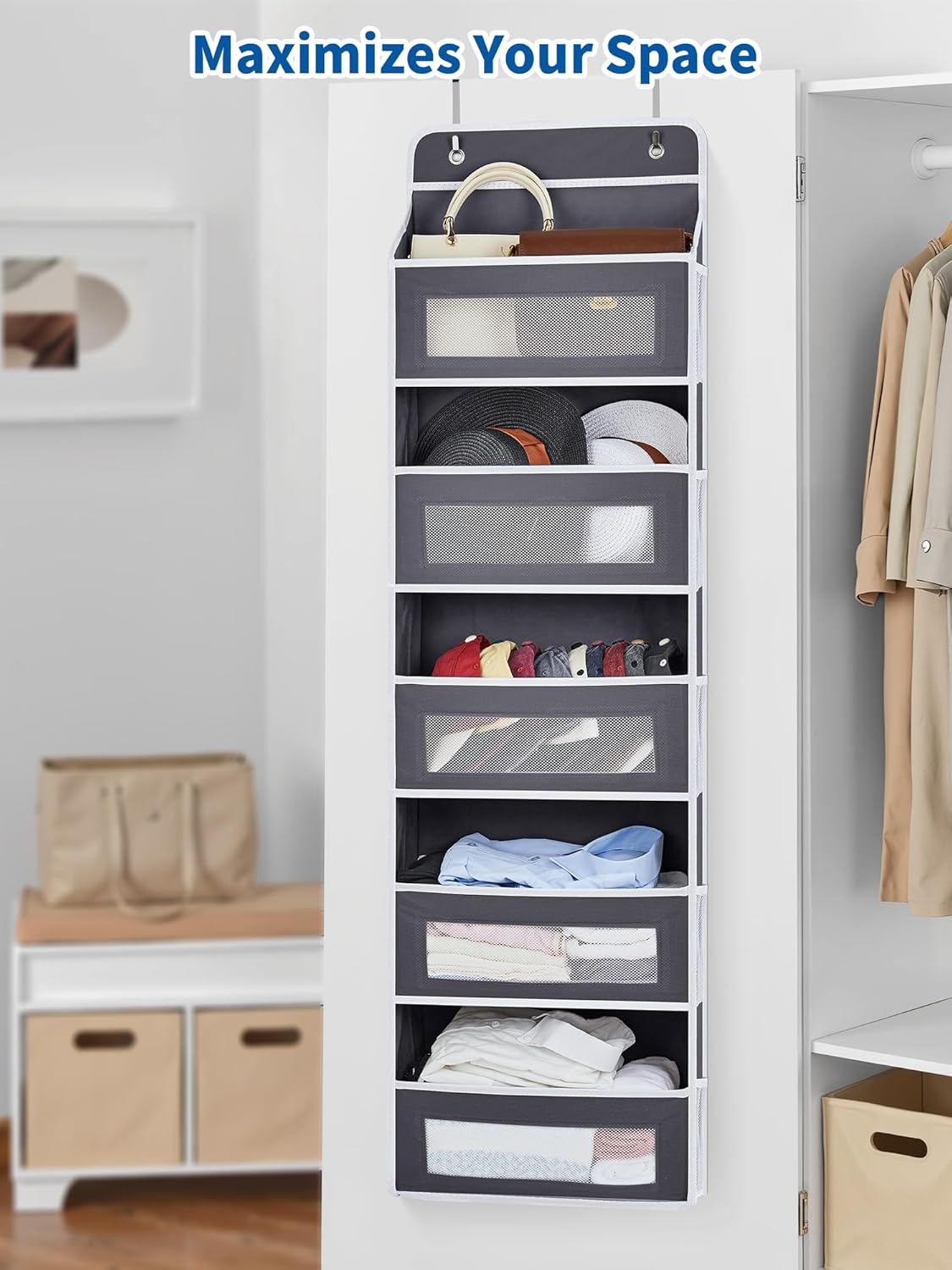JARLINK 2 Pack Over The Door Organizer, 5 Shelf Door Hanging Organizer with 5 Large Pockets, 44 lbs