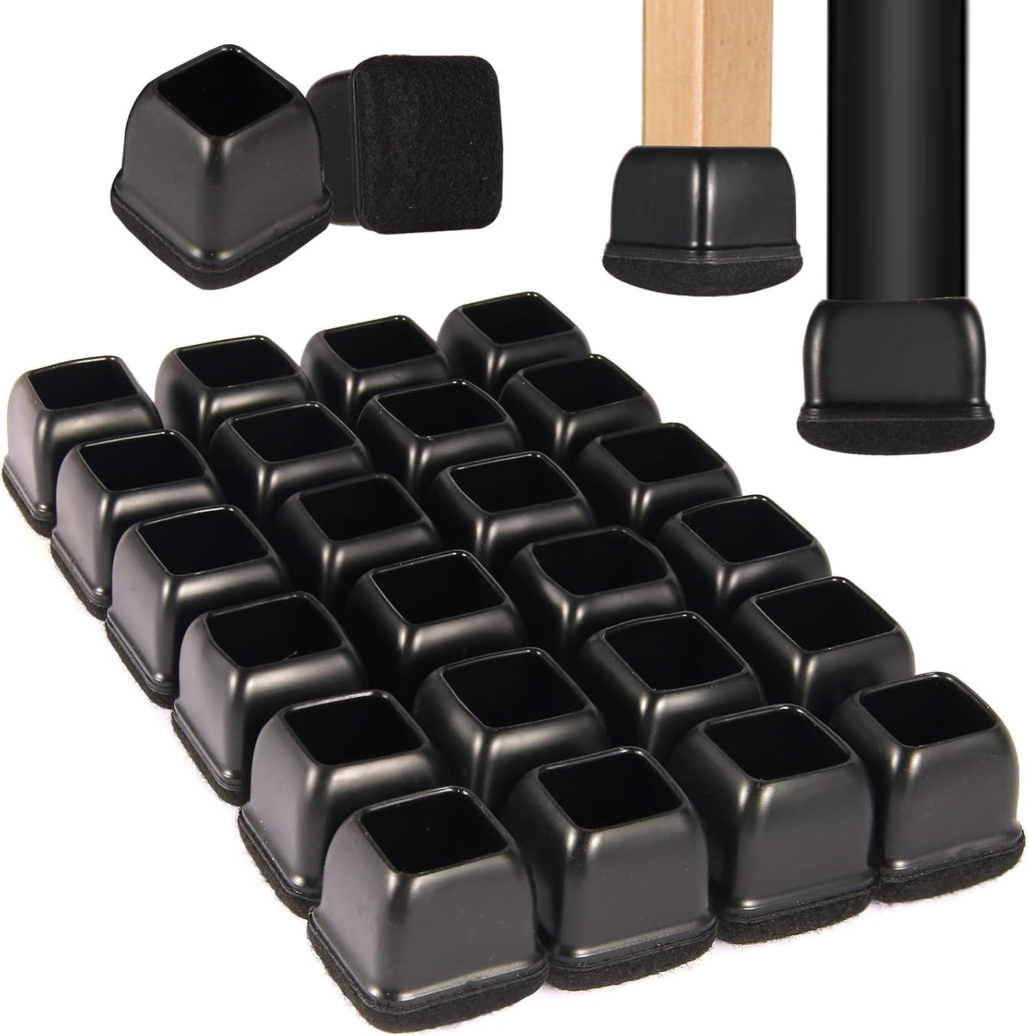 Square Chair Leg Floor Protectors Medium 24Pcs,Silicone Chair Leg Protectors for Hardwood
