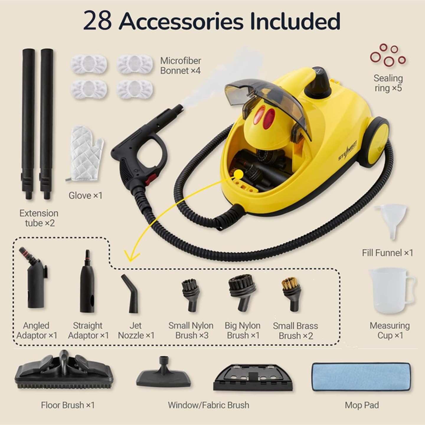 Steam Cleaner with 28-in-1 powerful, deep cleaning for home, floor, car, tiles, grout