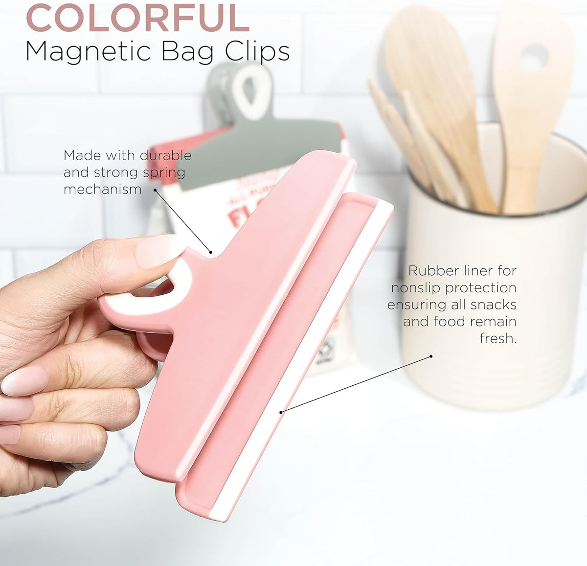 COOK WITH COLOR Bag Clips - Heavy Duty Chip Clip and Refrigerator Magnet Clips for Food Storage