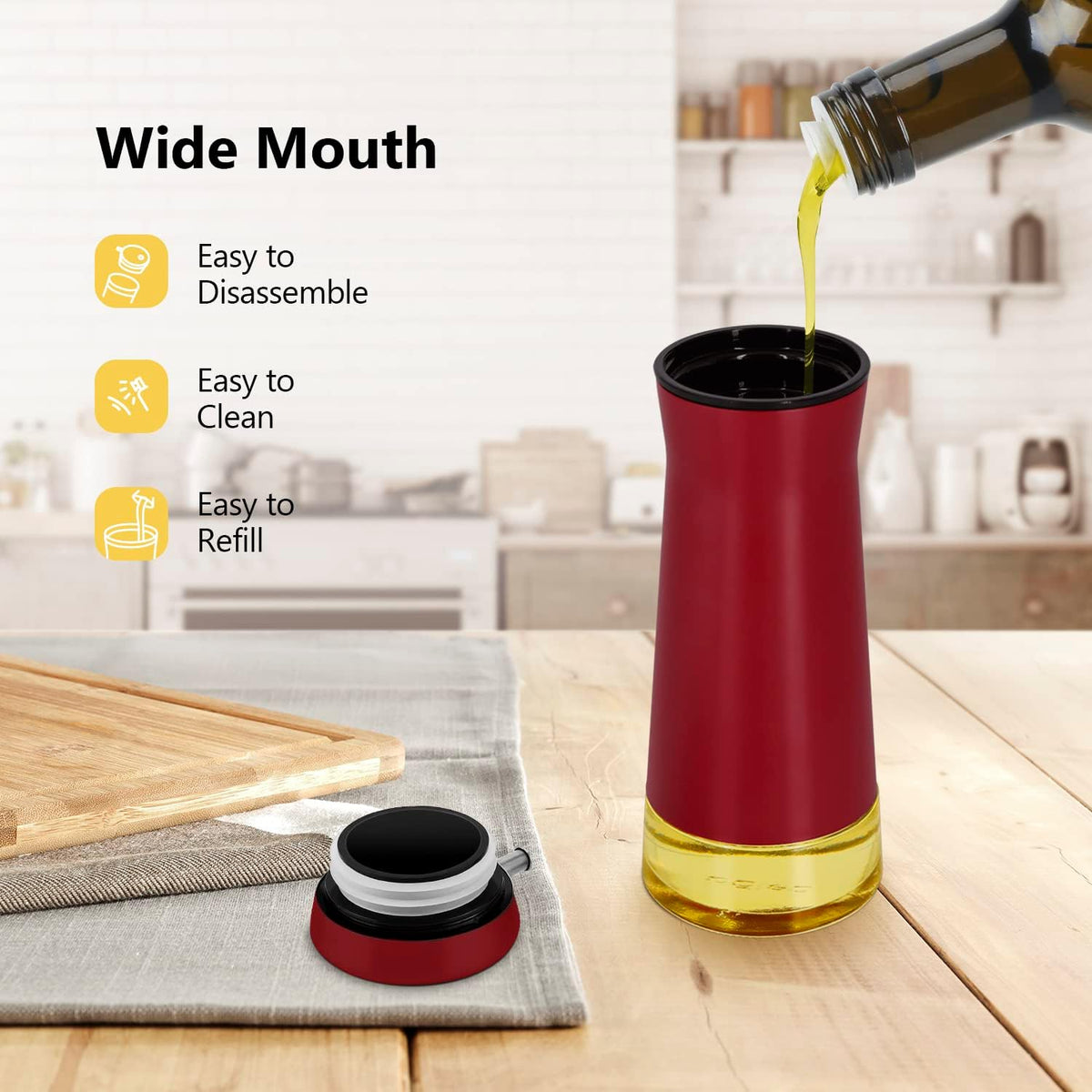 Aelga Red Oil And Vinegar Dispenser Set - 2 Pack Oil Dispenser Bottle for Kitchen with No-Drip- Red
